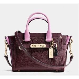 COACH COLORBLOCK OXBLOOD/PINK SWAGGER 20 IN PEBBLED LEATHER (35954)